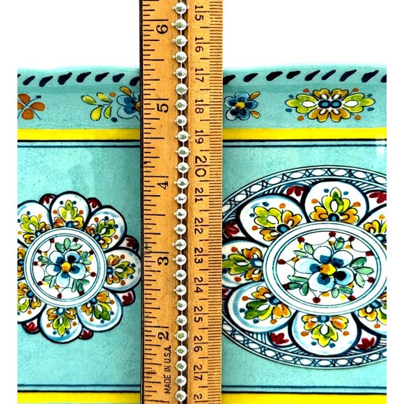La Cadeaux Madrid Turquoise Colorful Melamine Rectangle Serving Tray 14 x 6 - Picture 4 of 5